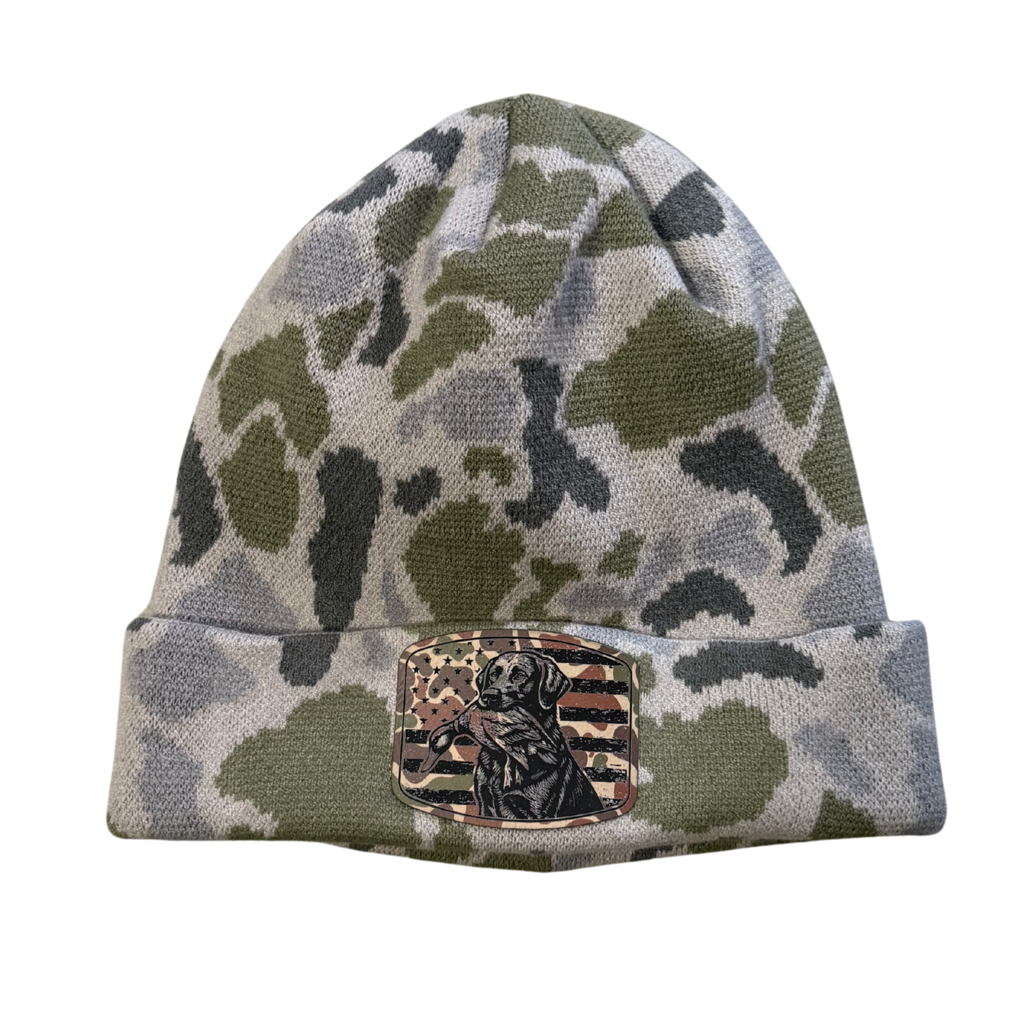 Richardson Camo Beanie with Hunting Dog & Flag Patch